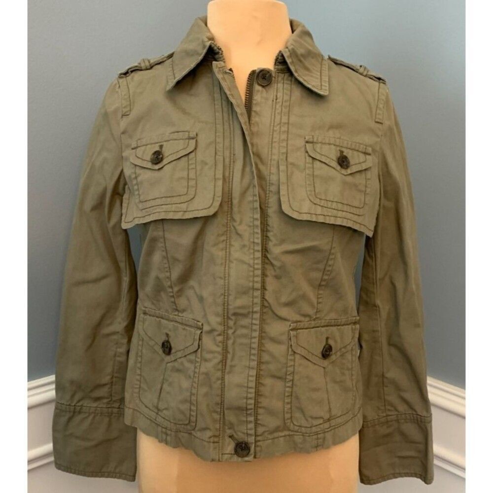 J Crew Jacket Womens 6 Military Utility Canvas Chore Barn Cargo Fitted Full Zip